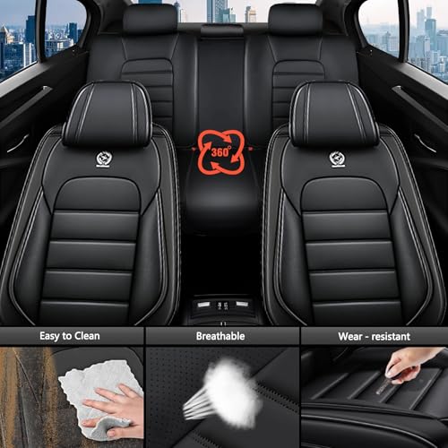 Image of Universal Car Seat Covers for Honda Fit 2007-2020 Anti-Slip Seat Covers,Waterproof Faux Leather Full Coverage Car Seat Protectors Interior Accessories(5Pcs Standard /Black)