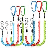 6 Pack Fishing Lanyard Steel Wire Coiled Lanyard Tool Lanyards for Hand Tools Kayak Retractable Tool Leash Fishing Rod Safety Lanyards Gear with Alloy Clips for Pliers Boating(Red, Green, Blue)