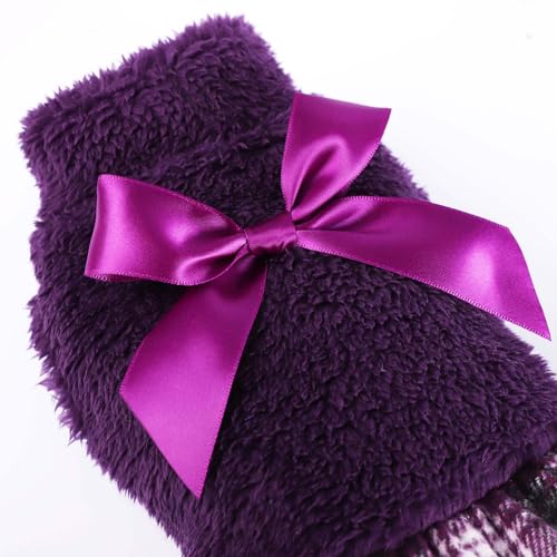 Image of Dog Sweater Dog Winter Clothes for Small Dogs Boy Girl Fall Puppy Dress Warm Fleece Chihuahua Yorkie Teacup Doggy Sweaters Dresses Doggie Sweater for Small Dogs Girl Cat Sweaters, XXS, Plaid Purple
