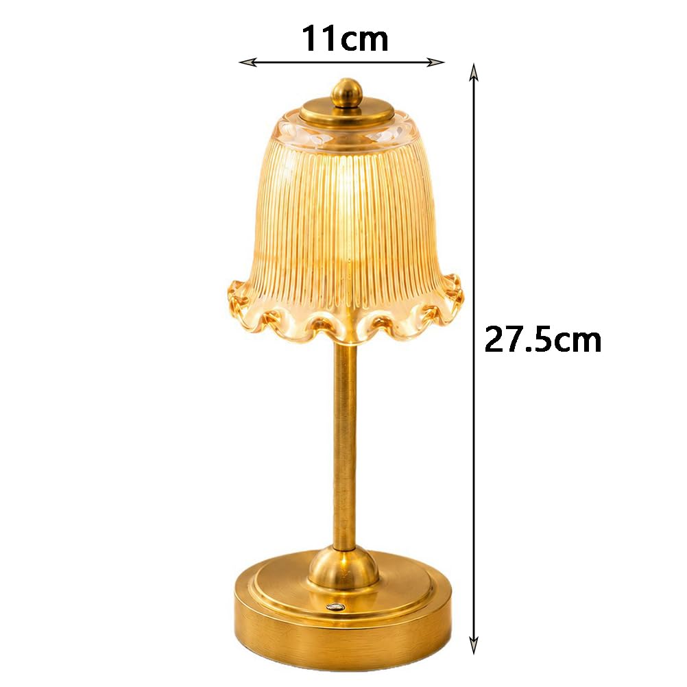 AoLa Retro Tischlampe Kabellos, LED Akku Tischleuchte Dimmbar Touch Control mit USB Aufladbar 5200mAh Batterie Nachttischlampe Ohne Kabel mit Glasschirm Tragbare Nachtlicht für Esstisch,Amber