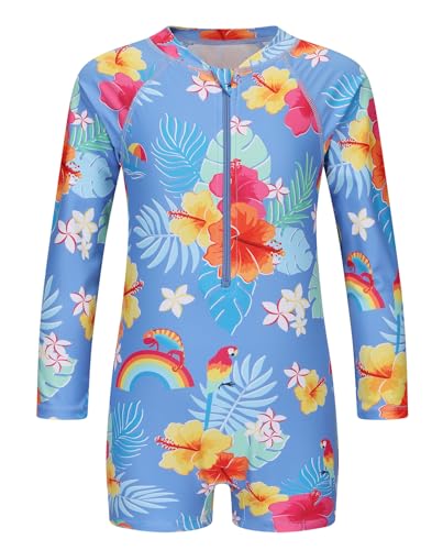 Image of Girls One Piece Rash Guard Swimsuits for Girl Long Sleeve Bathing Suits with UPF 50+ Sun Proctection Sunsuits 3-16 Years