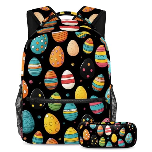 Sac à livres de grande capacité idéal pour le collège et le lycée motif œufs multicolores