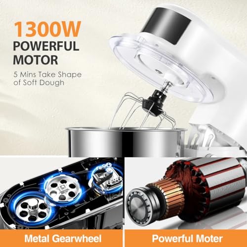 Küchenmaschine inkl. Rührhaken, Knethaken, Schneebesen, Spritzschutz,1300,00 W, 5,50 l Schüssel, Küchenmaschine mit Edelstahl-Rührschüssel,10Geschwindigkeiten, Weiß 4 Küchenmaschine inkl. Rührhaken, Knethaken, Schneebesen, Spritzschutz,1300,00 W, 5,50 l Schüssel, Küchenmaschine mit Edelstahl-Rührschüssel,10Geschwindigkeiten, Weiß