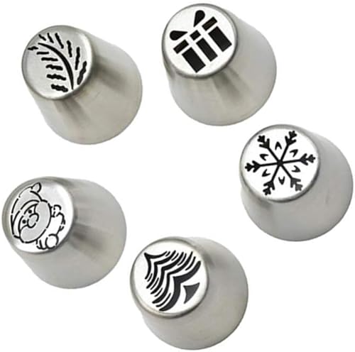 Miniatura 5 de UPKOCH Juego de 5 puntas de ribetes de copo de nieve Puntas de tuberías rusas de acero inoxidable para galletas navideñas, cupcakes, decoración de