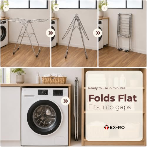 Image of TEX-RO Butterfly Clothes Drying Stand Foldable | Mild Steel Cloth Dryer Stand with Large Drying Rack | Clothes Hanging Stand for Indoor & Outdoor Use | Heavy Duty Cloth Stand for Drying Clothes