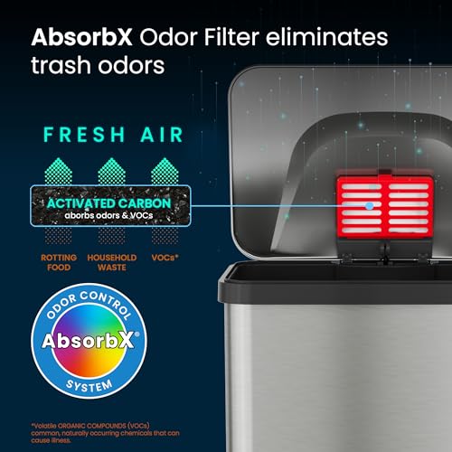 Image of iTouchless Airstep 13 Gallon Step Pedal Kitchen Trash Can with Odor Filter, 50 Liter Commercial Grade Stainless Steel Recycle Bin for Home and Office, Silent Lid Open and Close