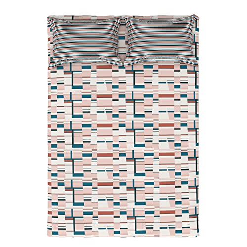 Image of myTrident Home Essential Stripe Collection 144 TC, 100% Cotton Bedsheet with 2 Pillow Cover, King Size - 274 x 274 cm, Hobard
