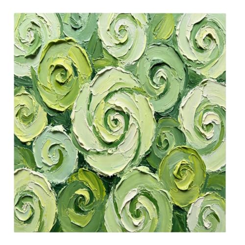 Peinture à l'huile rose verte 3D impasto sur toile art moderne