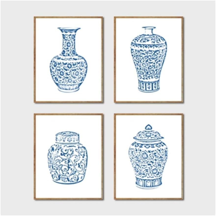XIANGPEIFBH Blue and White Ginger Jar Canvas Posters Prints Chinoiserie Vases Art Canvas Painting Wall Pictures for Living Room Home Decor -40x60cm No Frame