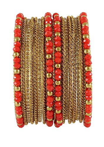 Image of NMII Metal with Zircon Gemstone, Pearls and Beads Studded Glossy Finished Bangle Set For Women and Girls