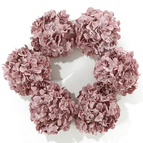 DuHouse Cabezas de hortensias Artificiales de Seda más Grandes con Tallo, Flores de hortensias Blancas Falsas para Boda, hogar, jardín, Centro de Mesa, Paquete de 6 (Cameo Marrón)
