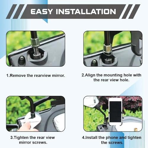 Image of Metal CNC Mobile Holder for Scooter, Scooty & Motorcycle Compatible for Ola S1 Air, Mirror Mount, 360 Rotation, Strong Anti-Slip Grip, Wide Adjustable Fit for All Smartphones (Black)