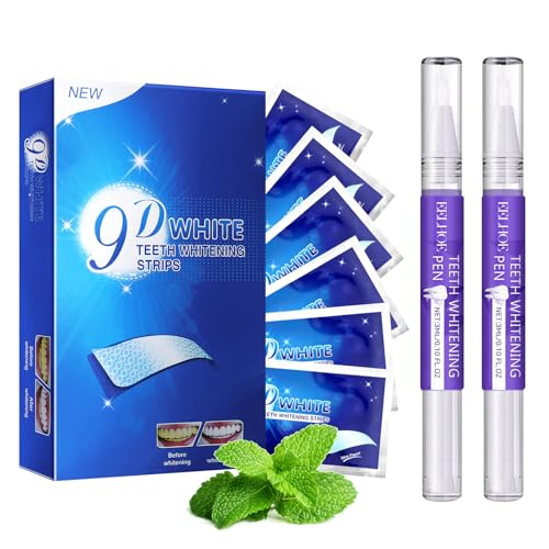 Kit Blanqueador Dental con 14 Tiras Blanqueadoras y 2 Lápices Blanqueadores, Set Cosmético para Dientes en Casa, Ayuda a Reducir Manchas Superficiales y Mejorar la Sonrisa