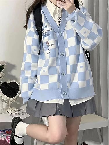 Image of Kawaii Cardigan for Women Girls Anime Plaid Cardigan Sweaters Long Sleeve Open Front Cardigans JK School Uniform, Blue S