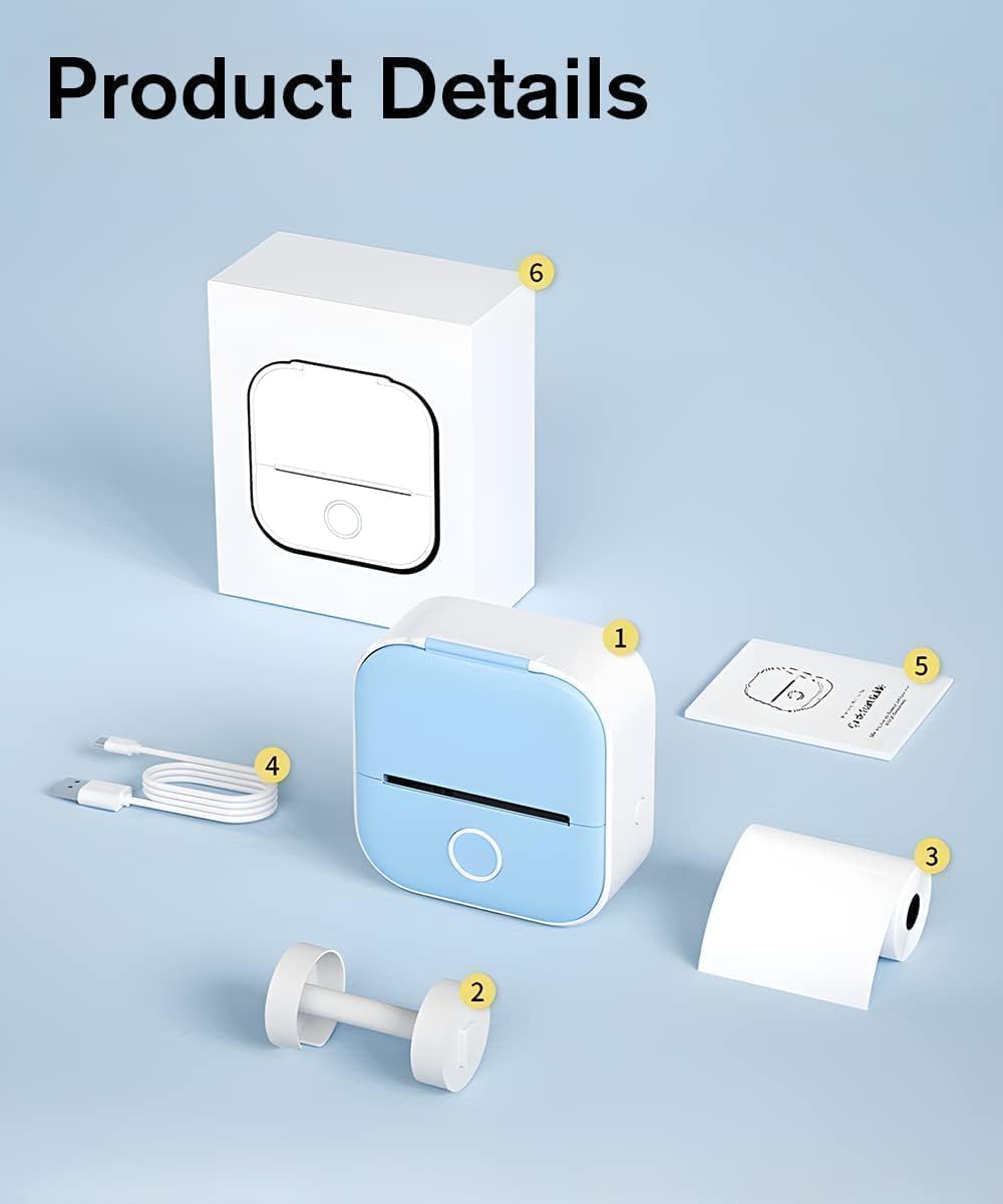 Doodle Dash Printer,Print Pod Sticker Printer,Note Buddy Doodle Dash, Mini Pocket Printer, Fast Printing Portable Mini Thermal Printer with Print Paper (Printing Paper *1,Blue)