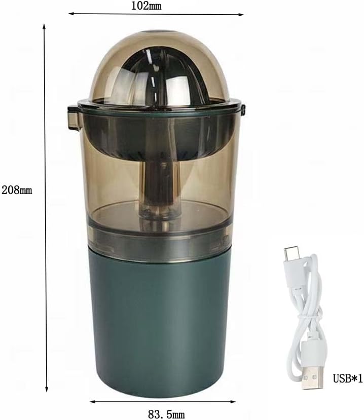 Portable Electric Citrus Juicer, USB Rechargeable, Green, Transparent Container