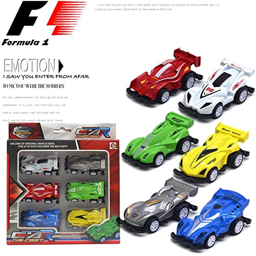 Kripyery 6Pcs Racing Car Model, 1/64 Scale Analog Pull-Back Car Model No Battery Plastic Q Pull-Back Car Model, Children's Toy Set For Boys And Girls Over 3 Years Old A One Size #TOP3