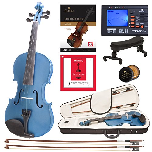 Cecilio CVN-Blue Solidwood Ebony Fitted Blue Violin with D'Addario Prelude Strings, Size 4/4