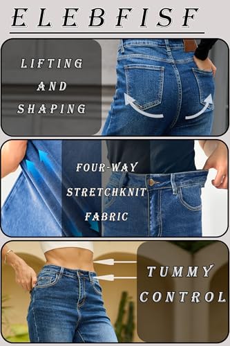 High Waisted Jeans for Women - Tummy Control Stretchy Straight Leg Denim Pants Trouser Trendy2