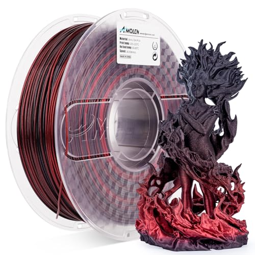 Image of AMOLEN PLA 3D Printer Filament, Silk Shiny Black Red PLA Filament 1.75mm, Color Change 3D Printing Filament for Most FDM 3D Printer, 1kg Spool(2.2lbs)