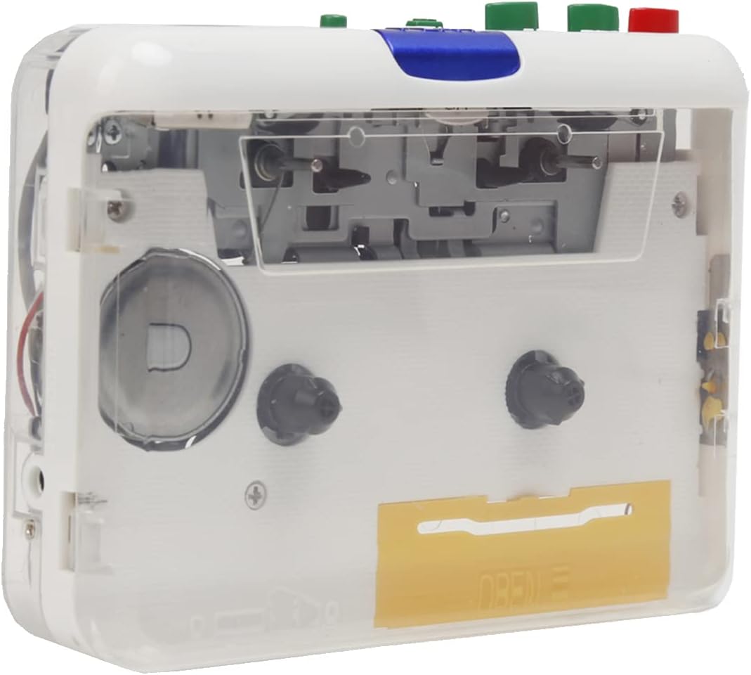 Portable Cassette to MP3 Player, USB Tape Converter with 3.5mm Earphone Jack & Type C Cable, Transparent Shell Lightweight Audio Music Player, Ideal for PC, Laptop XP Vista 7