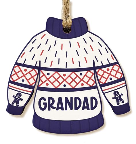The Plum Penguin Personalised Novelty Christmas Jumper Bauble Festive MDF Ornament with Custom Name Choice of Xmas Pattern (Navy & White Traditional)