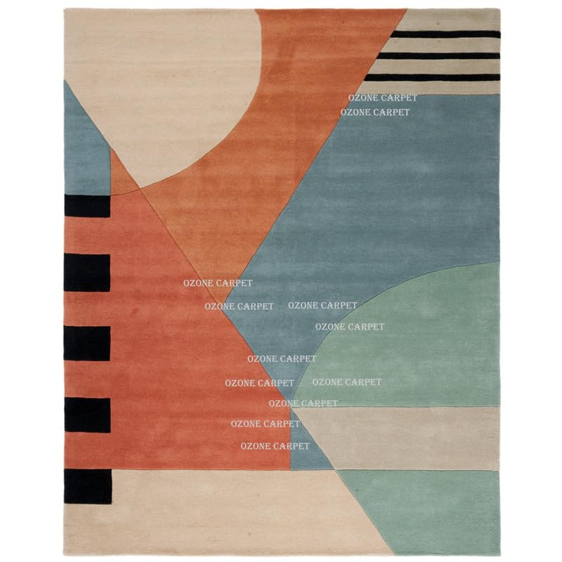 Image of Handmade Tuffted Pure Woollen Thick Geometrical Carpet for Living Room and Bedroom with 1.4 Inch Pile Height Size 2 x 6 feet Multi New FTE08
