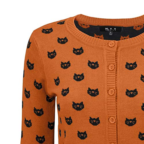 YEMAK Women's Knit Cardigan Sweater – 3/4 Sleeve Button Down Crewneck Cute Cat Dog Pattern Casual Lightweight Knitted Top2