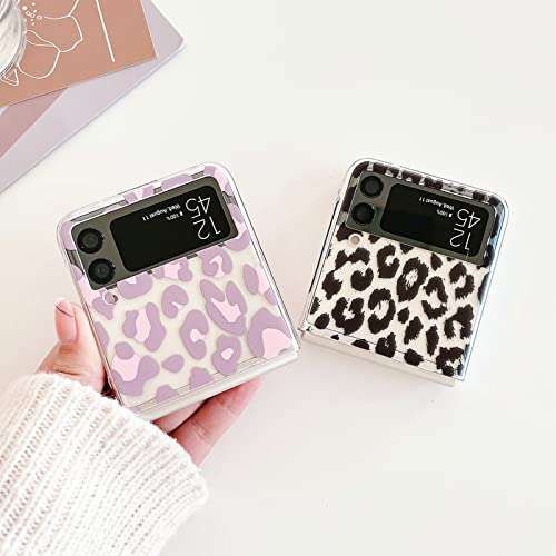 Galaxy Z Flip 4 Clear Leopard Case,Shinymore Clear Flexible Rubber Leopard Painted Sparkle Hard Back Case Girls Women Glitter Shockproof Protective Case For Samsung Galaxy Z Flip 4 (Black) #TOP2