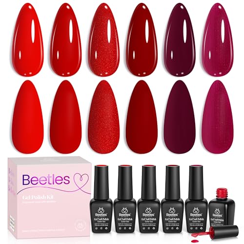 Image of Beetles Red Gel Nail Polish Set - 6 Colors Jelly Shimmer Burgundy Gel Nail