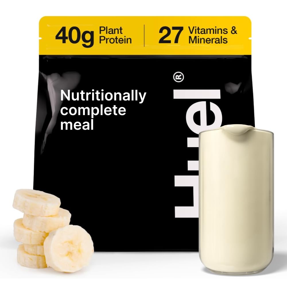 HuelBlack Edition | Banana 40g Vegan Protein Powder | Nutritionally Complete Meal | 27 Vitamins and Minerals, Gluten Free | 17 Servings | Scoop not included to reduce plastic