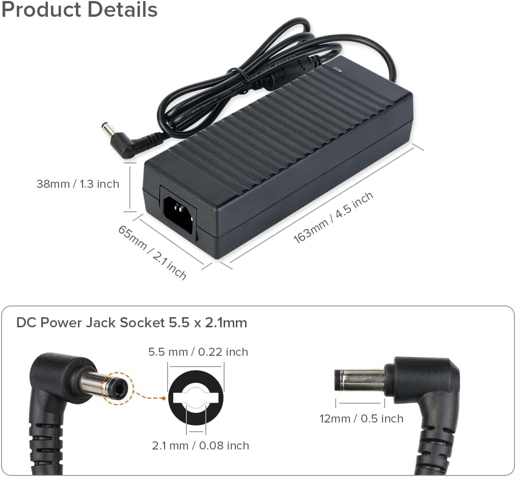 24V 5A Power Supply, AC100-240V to DC24V/5A 120W Transformer Power Adaptor Converter with 5.5x2.1mm DC Output Jack for COB LED Strip,Security Camera System, Monitor