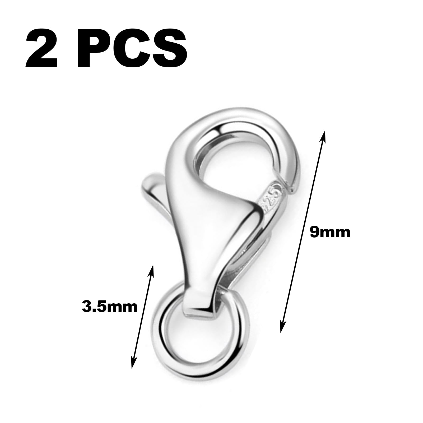 2 Fermoirs Mousquetons En Argent 925 - 10mm Pour Bracelets Et Colliers DIY - 8
