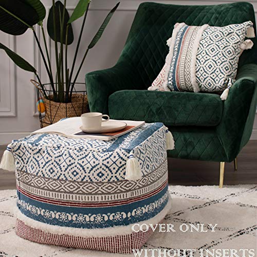 image for blue page Boho Tufted Decorative Unstuffed Pouf - Farmhouse Casual Ott