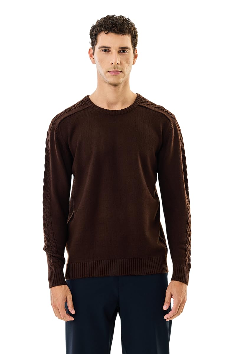 snitch Men's Sweater | Cable Knit Self-Design with Full Sleeve & Crew Neck | Stylish Acrylic Blend Regular Fit Warm Winter Knitwear for Casual Wear-picture-43