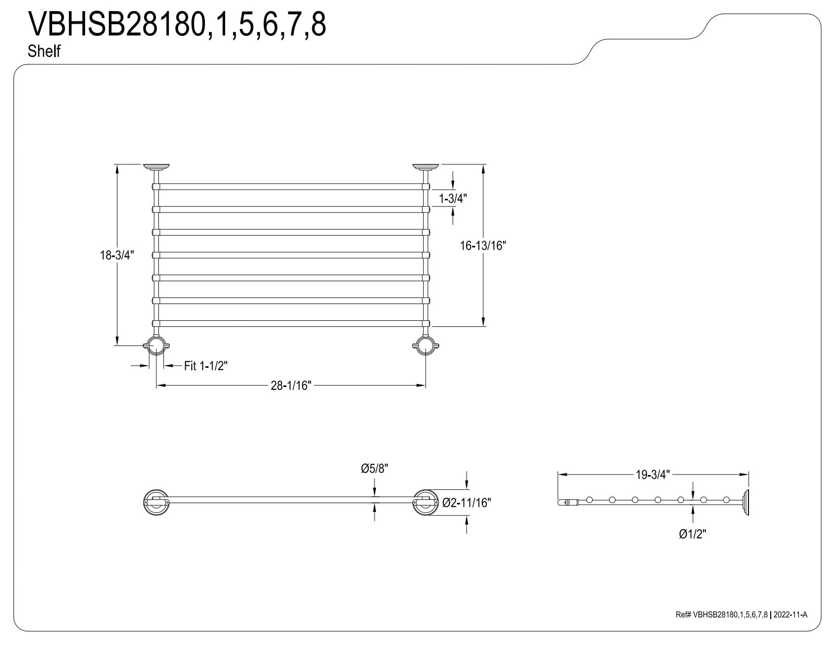 Kingston Brass VBHSB28186 Covington Console Leg Storage Shelf for VBH281833x Series, Polished Nickel