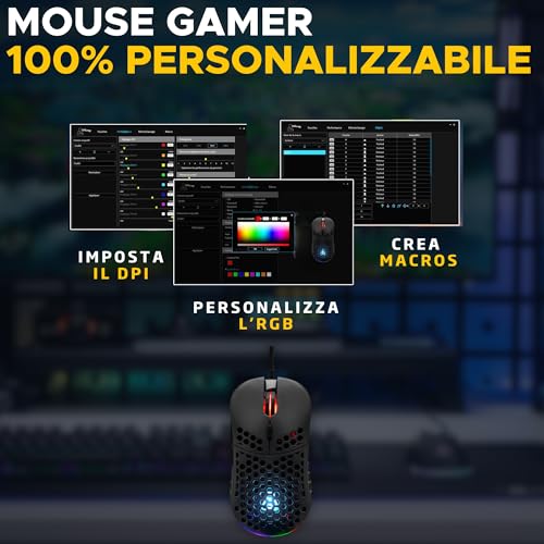 The G-Lab – Kult Oxygen – Mouse Gaming con Filo ad Alte Prestazioni 12.800 DPI – Massima Reattività, RGB 100% Personalizzabile, 6 Pulsanti Programmabili, Ambidestro, Silenzioso – Nero – Novità - Mouse gaming - Immagine 3