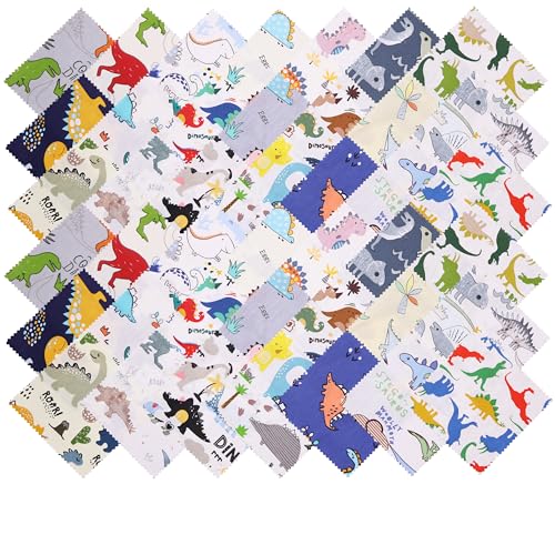 Hanjunzhao 42Pcs 10x10 Dinosaur Cotton Fabric Squares for Baby Boys,