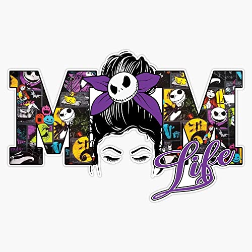 Image of Jack skellington Mom Life Halloween Sticker Bumper Sticker Vinyl Decal 5"