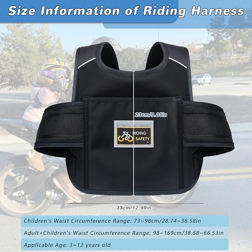 Kinder Motorrad Sicherheitsgurt - Einstellbarer Gürtel mit Tasche und Reflektierenden Streifen für 3-12 Jahren, Fallschutz Baby