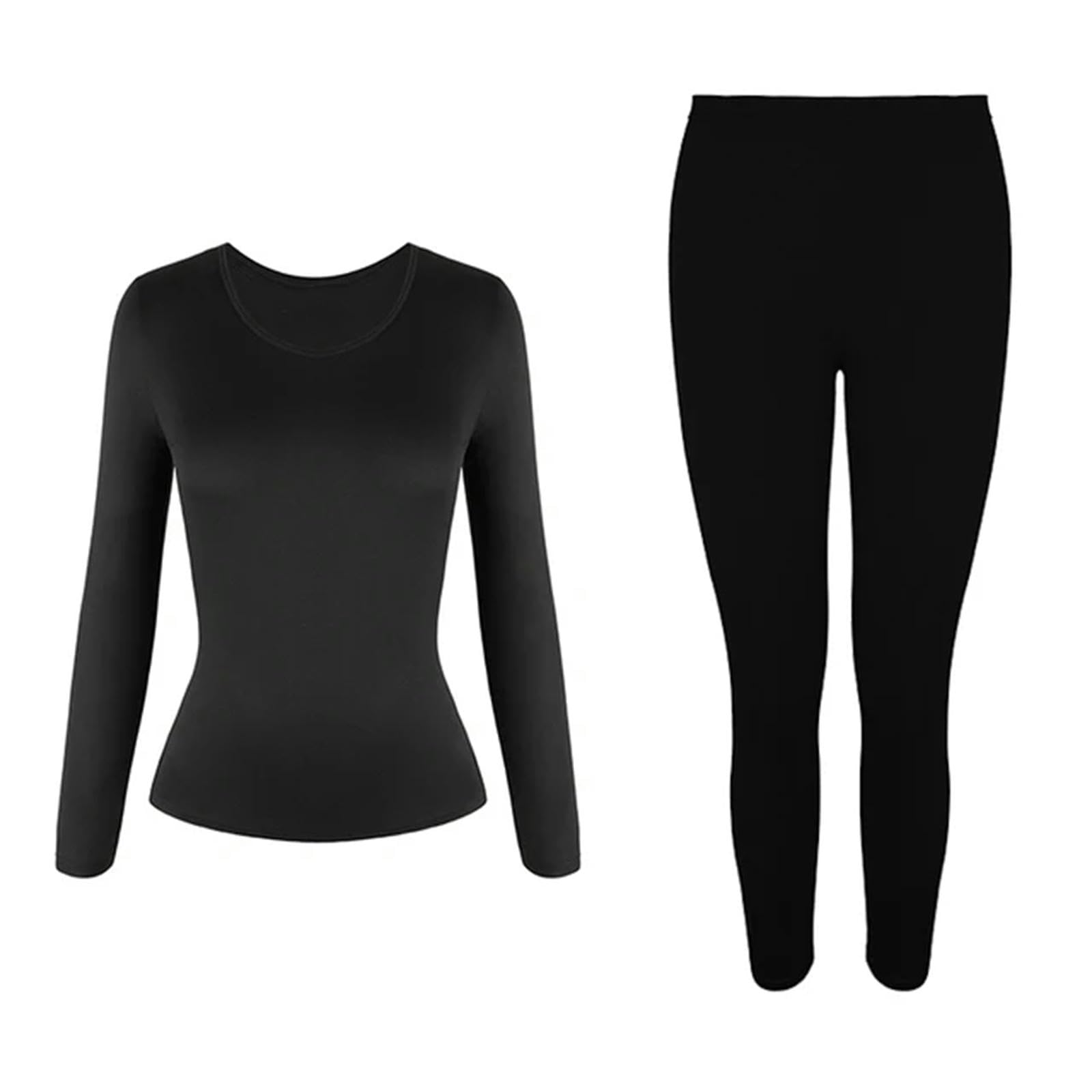 MdybF Ensembles Thermiques Femme Ensemble De sous-Vêtements Thermiques pour Femmes Longues De Base De La Couche De Base Bordée De Base Doublée -Noir-XXL