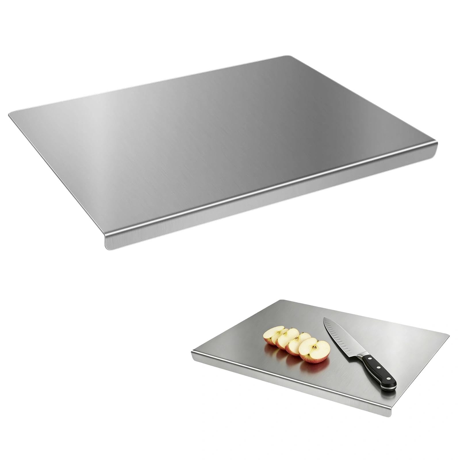 304 Stainless Steel Chopping Board, Large Double Sided Cutting Board with Raised Edge, Non-Slip Worktop Protector, Heavy Duty Kitchen Cutting Boards for Meat Vegetables Fruit Cheese Baking and Pastry