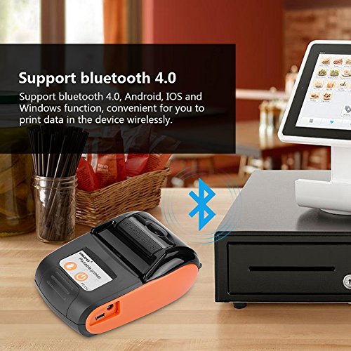 58MM Bluetooth Inalámbrico Impresora Térmica de Recibos, Mini Portátil Bill Ticket POS Impresora, Alta Velocidad,Compatibilidad con Smartphone Control para Android iOS y Windows(Naranja)