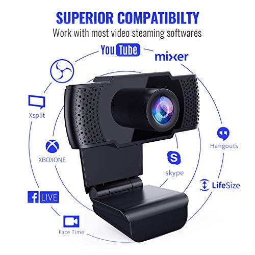Webcam with Microphone - Full 1080P HD PC Webcam Portable Compatible with Most of Device & App, Plug and Play Webcam for Online Conferencing Gaming Live Streaming Laptop Desktop USB 2.0 Web Camera