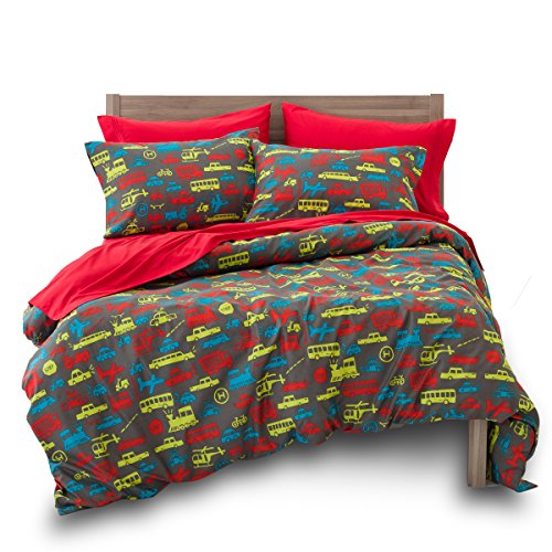 Where The Polka Dots Roam Full/Queen Size Bedding Duvet Cover Transportation Print 3 Piece Set │ Unisex, Soft Brushed Microfiber, Durable, Wrinkle-Resistant, Allergy Free │ Adults, Men, Women, Teens