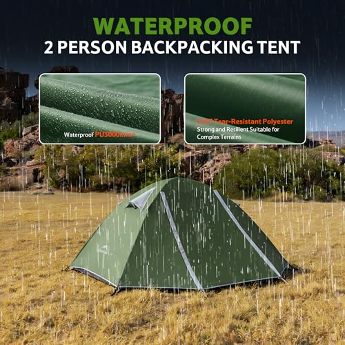Image of Naturehike Bleik-B 2 Person 3 Person Tent, Lightweight Backpacking Tents for Camping, Double Layer Waterproof Camping Tent