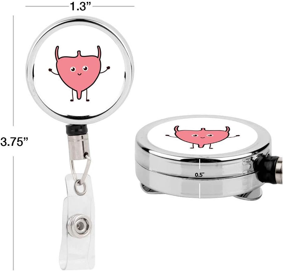 Andaz Press Retractable Badge Reel Holder with Clip, Heavy Duty Metal Name Tag Retractable ID Key Belt Clip Uterus OBGYN, Funny Cartoon Animated Organs Anime