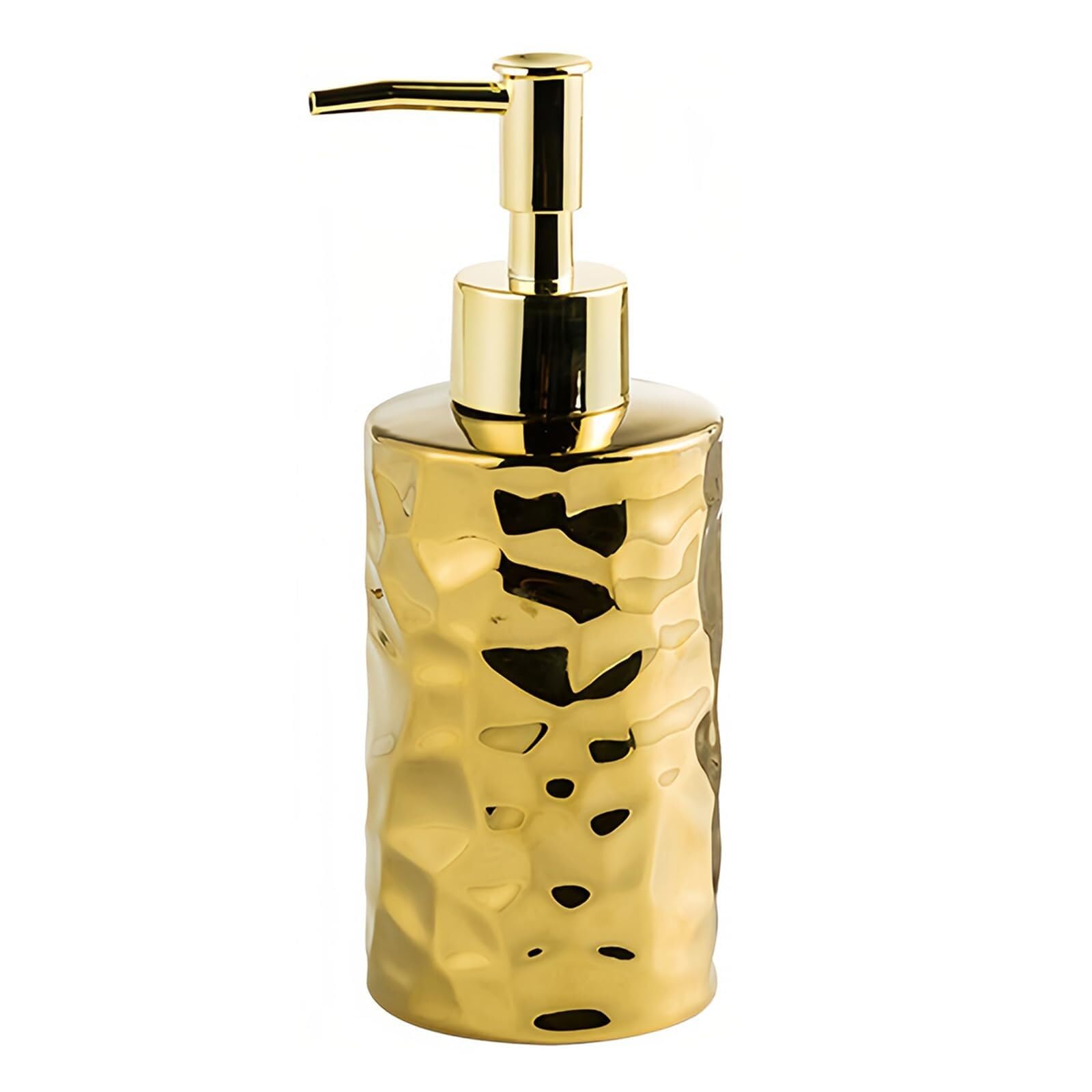 Bathroom Countertop Soap Ceramic Gold Lotion Bottle with Pump Sliver Shampoo Bottles for Barthroom Kitchen Decor and Accessories(Gold 300ml)