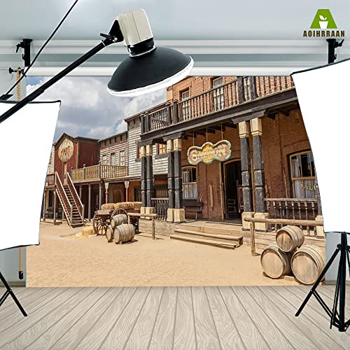 Aoihrraan 9x6ft Western Saloon Bar Backdrop Cowboy Old Wild West Wooden House Barrel Rustic Carriage Photography Background Wagon Party Decor Banner Girls Boys Adults Portrait Photo Studio Props - Image 4