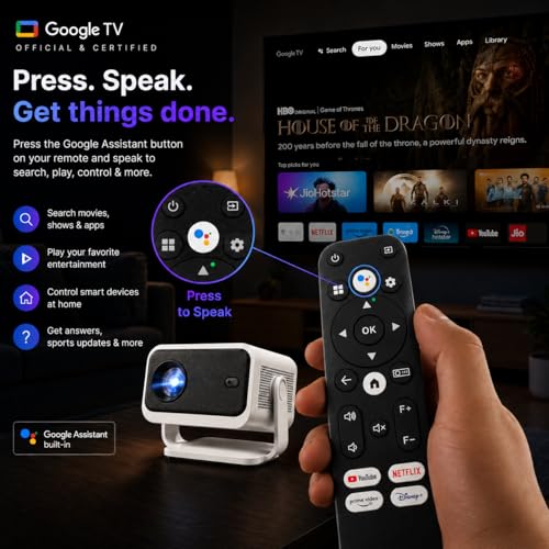 Image of [Google TV Official] BeamX Neo GTV Smart Android Google TV FHD 4k Support with 1080P Native, 20000 Lumens, Auto Focus, Auto Keystone, WiFi 6 Bluetooth 5.4, 270 Degree Rotatable Home Projector